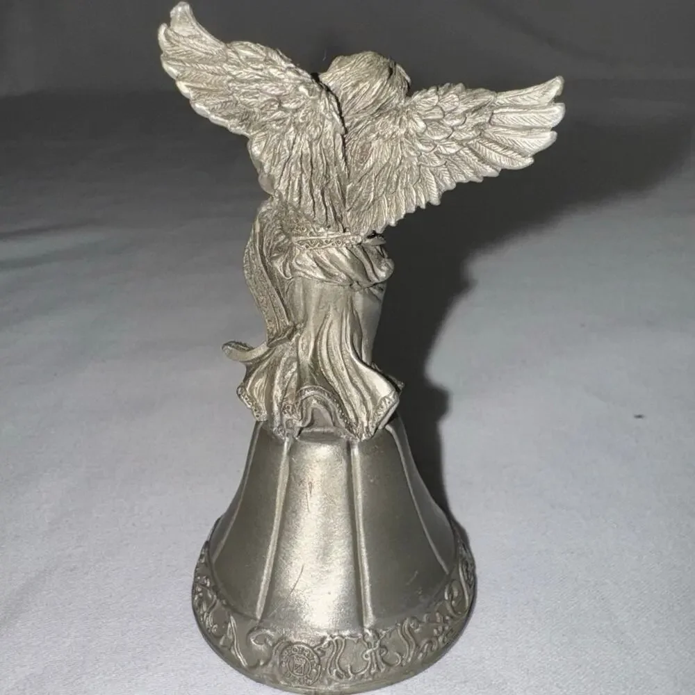 VTG Fort USA Bell w/Guardian Angel Playing Lyre Bell Solid Pewter 3 1/2
